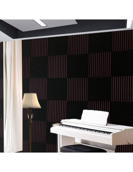 52 Paneles Acústicos Espuma Aislante Sonido 30x30cm Negro/Burdeos