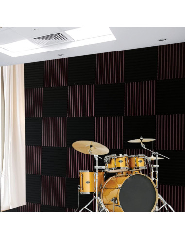52 Paneles Acústicos Espuma Aislante Sonido 30x30cm Negro/Burdeos