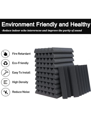 Paquete de 24 Paneles Acústicos KTOESHEO 30.48x30.48cm Negro