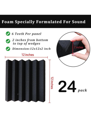Paquete de 24 Paneles Acústicos KTOESHEO 30.48x30.48cm Negro