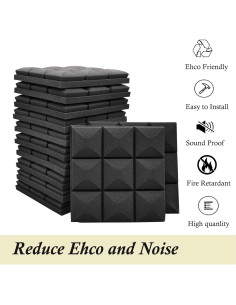 Paquete de 24 Paneles Acústicos Tipo Hongo 30x30 cm Alta Densidad 2