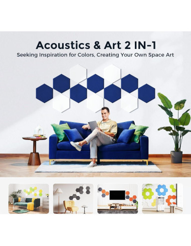 Paneles Acústicos Autoadhesivos Hexagonales 35.56x30.48cm