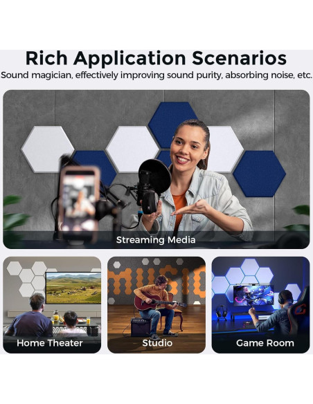 Paneles Acústicos Autoadhesivos Hexagonales 35.56x30.48cm