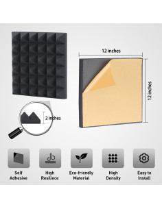 Paquete de 6 Paneles Acústicos Aislantes 30x30 cm Autoadhesivos 2