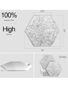 Paquete de 12 Paneles Acústicos Hexagonales 30.48x25.4cm Gris 2