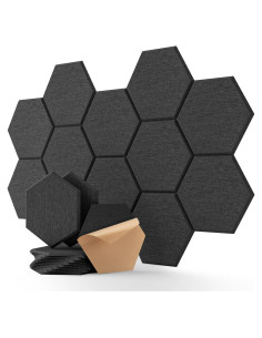 Paneles Acústicos Soundsbay Hexagonales 12 Piezas 30.4x25.4cm Negro