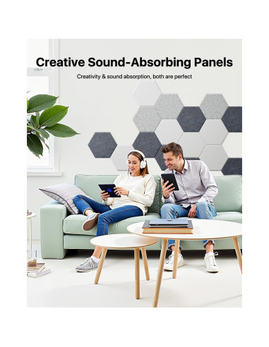 Paneles Acústicos Soundsbay Hexagonales 12 Piezas 30.4x25.4cm Negro