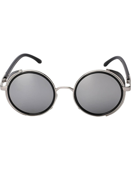 Gafas de sol redondas Steampunk Metal Plata UV400