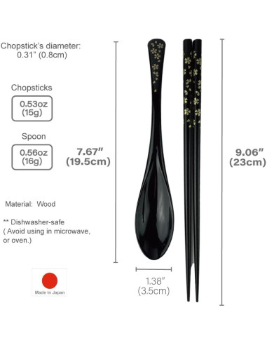 Palillos Japoneses Premium de Madera con Cuchara - Flor Dorada