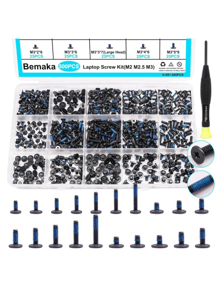 Kit de 500 Tornillos para Laptop Bemaka M2 M2.5 M3 Azul