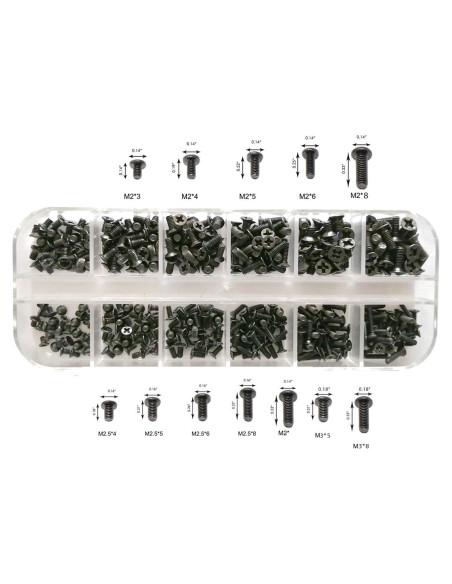Kit de Tornillos Electrónicos Persberg 360pcs M2 M2.5 M3 Negro