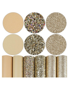 Hojas de Cuero Sintético Litchi 20x30 cm Paquete de 6 Oro