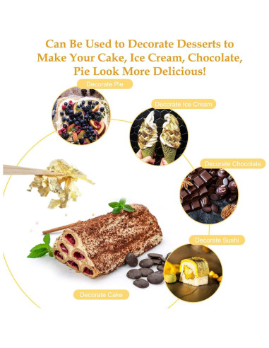 100 Hojas de Oro Comestible 24K 13.5x13.5 cm con Pinzas