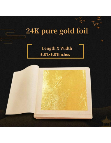 100 Hojas de Oro Comestible 24K 13.5x13.5 cm con Pinzas