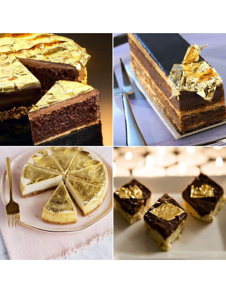 100 Hojas de Oro Comestible 24K 13.5x13.5 cm con Pinzas