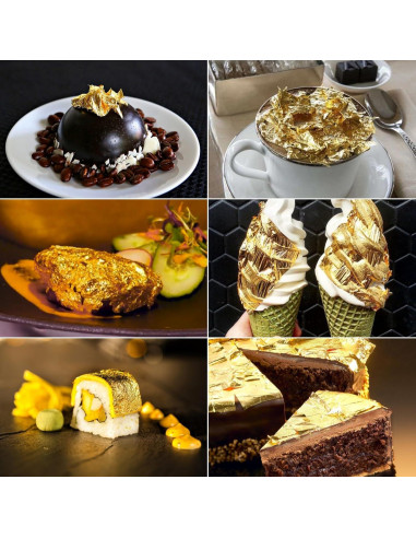 100 Hojas de Oro Comestible 24K 13.5x13.5 cm con Pinzas