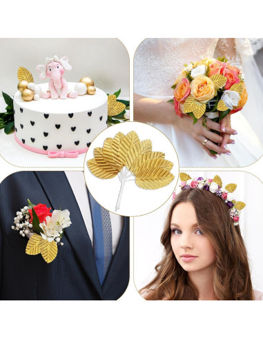 200 Hojas de Seda Artificial Doradas KALIONE para Decoración