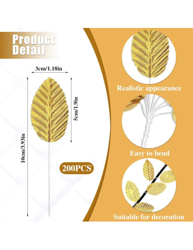 200 Hojas de Seda Artificial Doradas KALIONE para Decoración