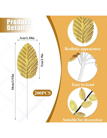 200 Hojas de Seda Artificial Doradas KALIONE para Decoración