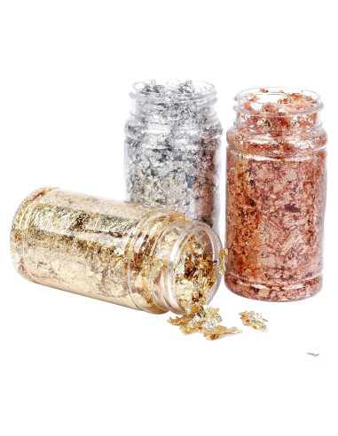 3 Piezas Copos de Hoja de Oro para Resina - Oro, Plata, Cobre
