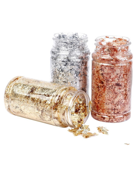 3 Piezas Copos de Hoja de Oro para Resina - Oro, Plata, Cobre