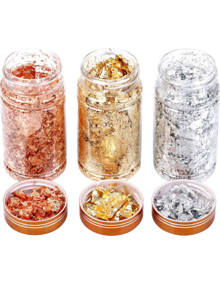 3 Piezas Copos de Hoja de Oro para Resina - Oro, Plata, Cobre