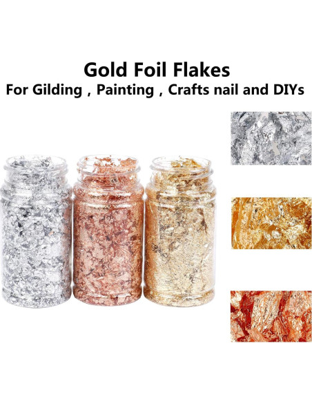 3 Piezas Copos de Hoja de Oro para Resina - Oro, Plata, Cobre