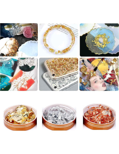 3 Piezas Copos de Hoja de Oro para Resina - Oro, Plata, Cobre