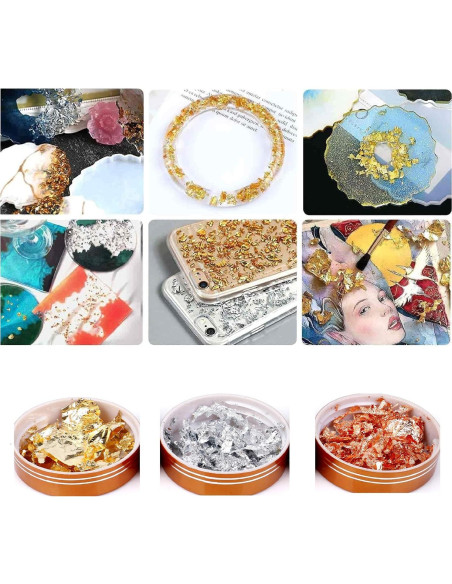 3 Piezas Copos de Hoja de Oro para Resina - Oro, Plata, Cobre