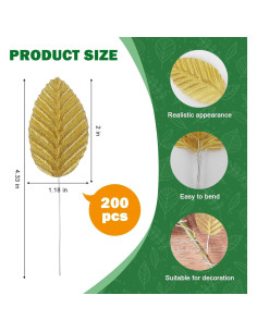200 Hojas de Seda Artificial Doradas Oagsln para Decoración DIY 2