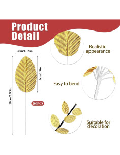 200 Hojas Artificiales Doradas Xthrotsenk para Decoración DIY 2
