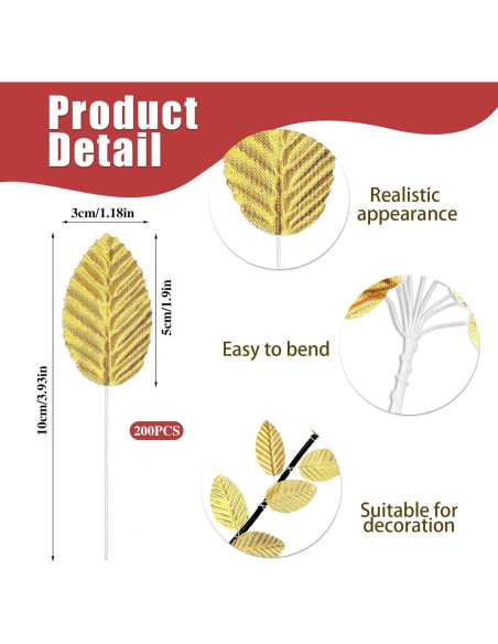 200 Hojas Artificiales Doradas Xthrotsenk para Decoración DIY