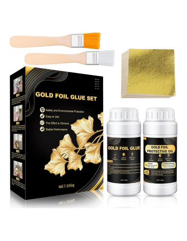 Kit de Adhesivo de Hoja de Oro Ganbaro 100ml + Barniz 100ml