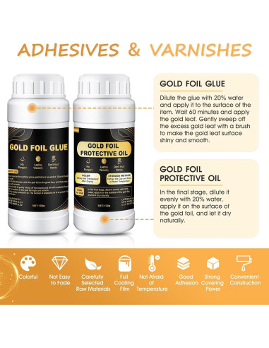 Kit de Adhesivo de Hoja de Oro Ganbaro 100ml + Barniz 100ml