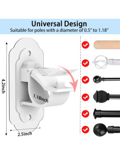 Soportes de Barra de Cortina Adhesivos KEAMIMU 4 Pcs Blanco 2