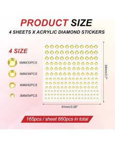 Etiquetas de Gemas Acrílicas PATIKIL 660 Pcs Oro Claro 4 Tamaños 2