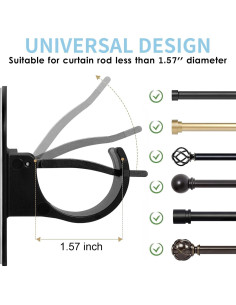 Soporte de Varilla de Cortina Autoadhesivo Cadorasty 4PCS Negro 2