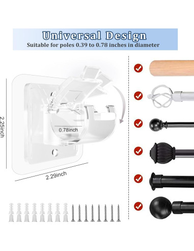 Soporte de Barra de Cortina Adhesivo Codoule 8 Piezas Transparente