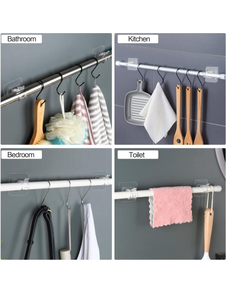 Soporte de Barra de Cortina Adhesivo Codoule 8 Piezas Transparente