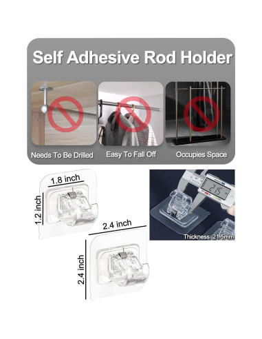 Soporte para Barra de Cortina Sin Perforación Tendiren 16pcs