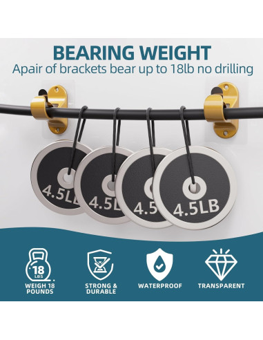 16 Soportes Autoadhesivos para Barra de Cortina Dorado - 8.2kg