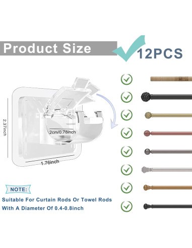 12 Soportes Autoadhesivos para Varillas de Cortina Lengenyen