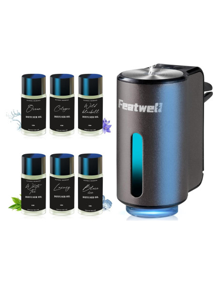 Ambientador de coche Featwell Gris, difusor recargable, 3 modos