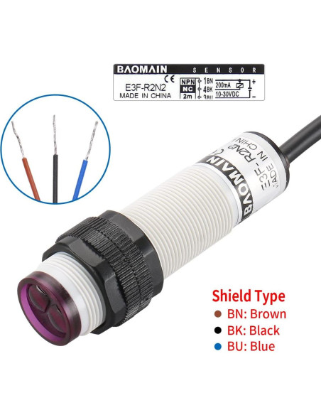 Sensor Fotoeléctrico Baomain E3F-R2N2 NPN NC 2m 10-30V