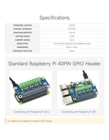 Monitor de Corriente y Voltaje HAT Waveshare para Raspberry Pi