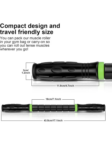 Rodillo de Masaje iGreely 43 cm Negro para Alivio Muscular