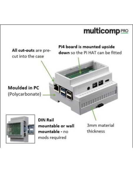 Enclosure Montaje en Riel DIN Multicomp Pro para Raspberry Pi 4B