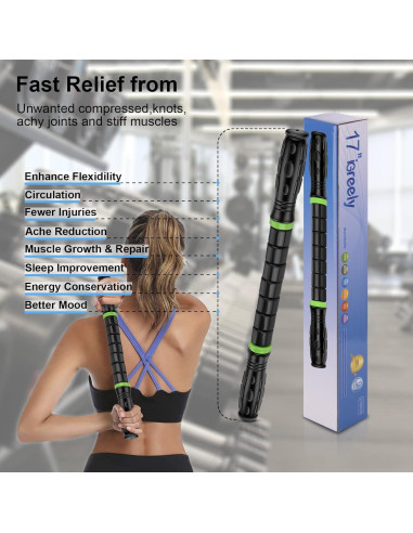 Rodillo de Masaje iGreely 43 cm Negro para Alivio Muscular