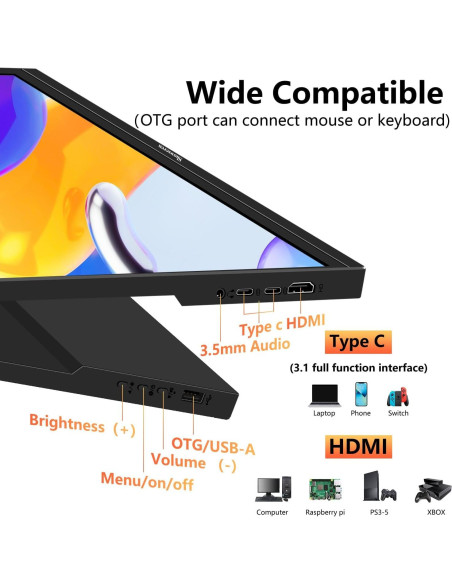 Monitor Portátil 16" Full HD 1920x1200 IPS HDMI USB-C