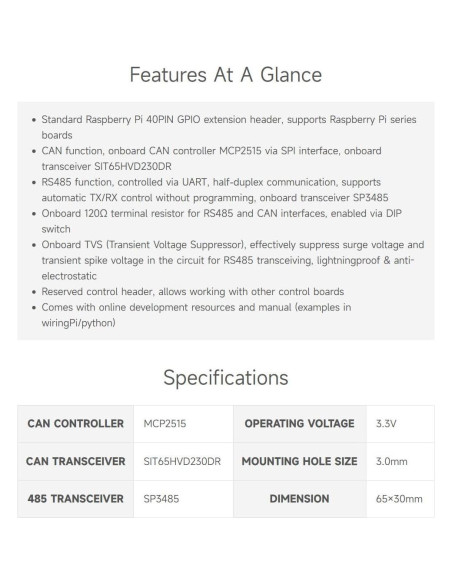 Waveshare RS485 CAN HAT para Raspberry Pi - Comunicación Estable Waveshare RS485 CAN HAT para Raspberry Pi - Comunicación Estable